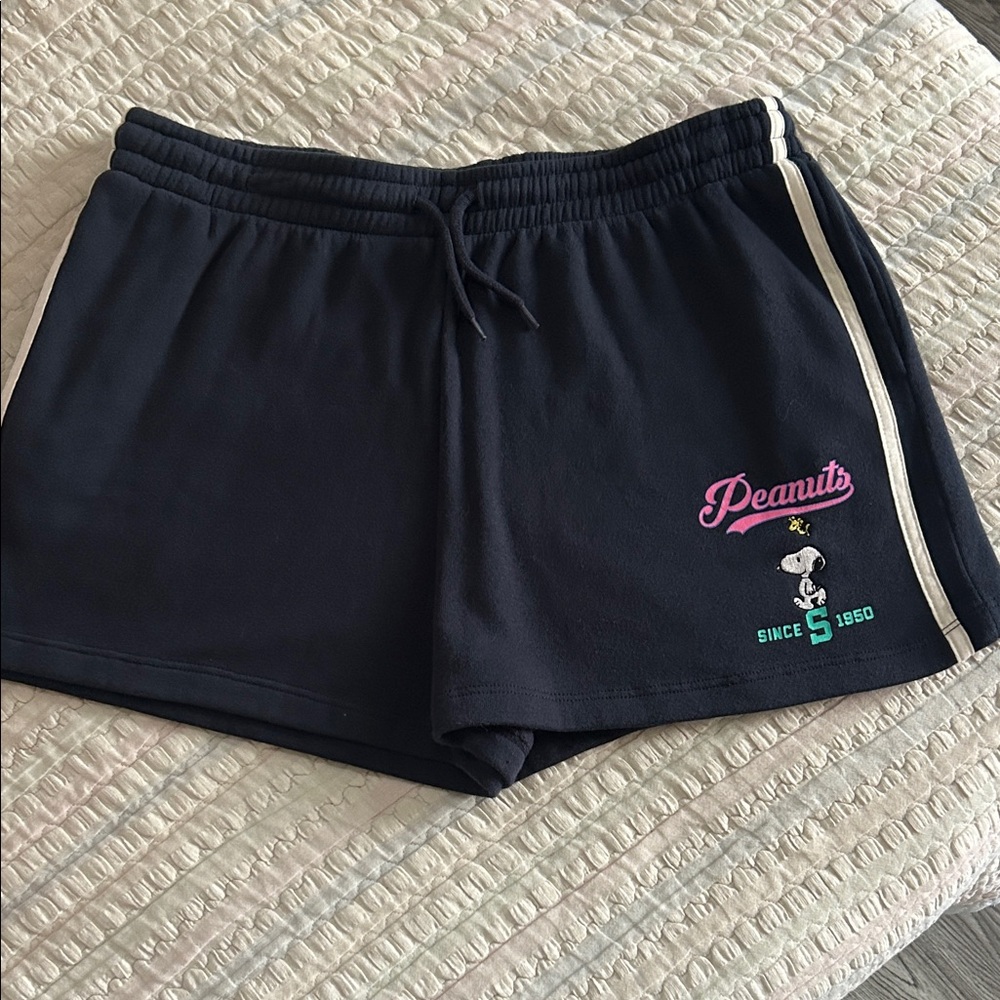 Peanuts Navy Athletic Women's Shorts with Pink Logo